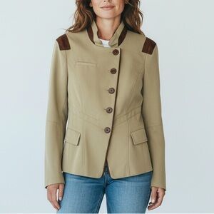 Blink Women's‎ Tan Cotton Equestrian Coat Jacket S Leather Trim Dressage Show